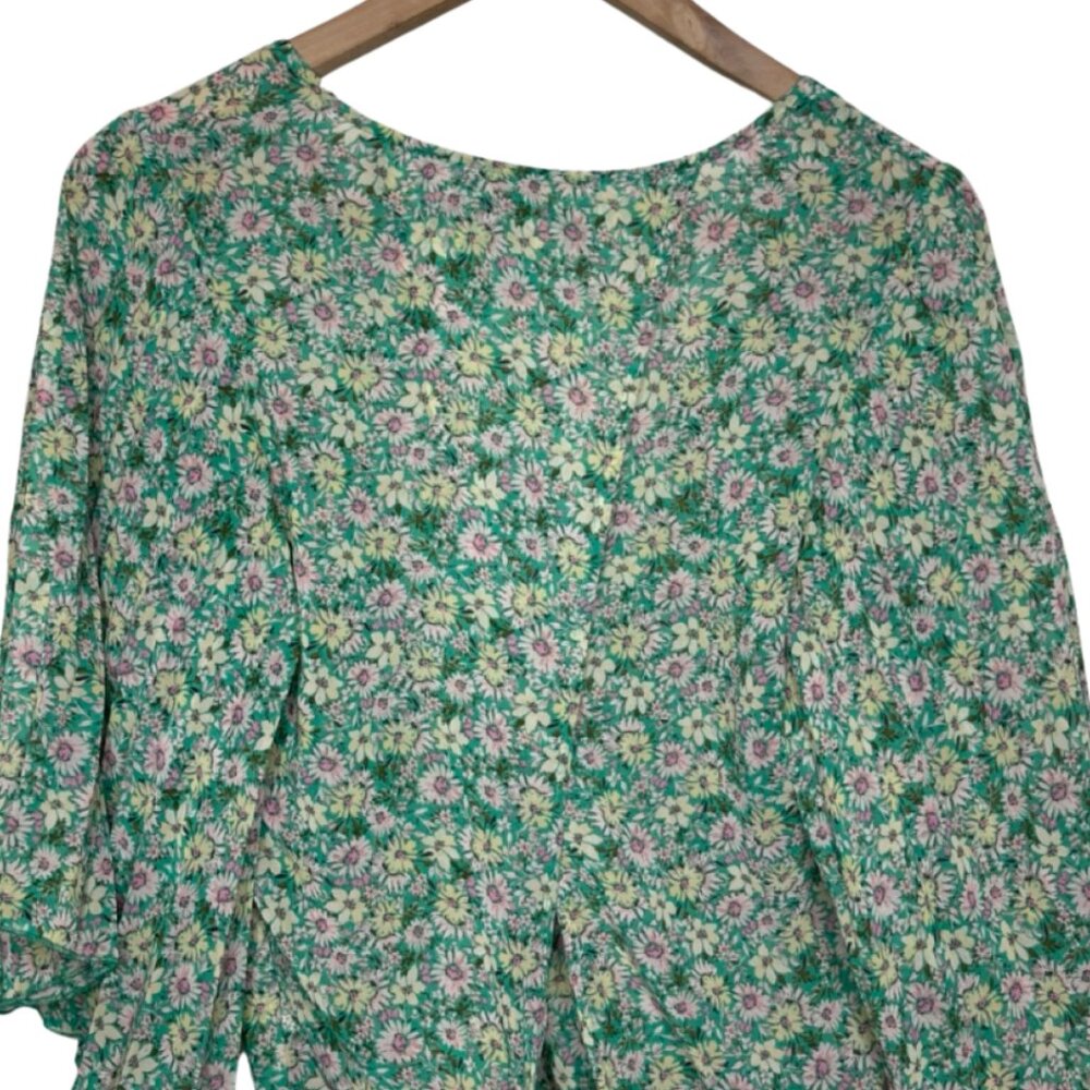 HAUTE MONDE | Women's V-Neck Floral Cut Out Tie Back Bohemian Boho Top | Size L - Picture 7 of 14